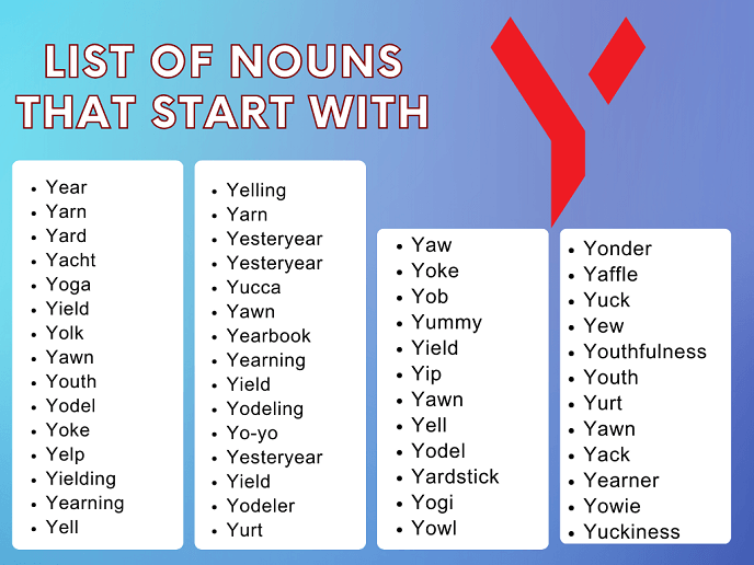 Nouns that start with Y