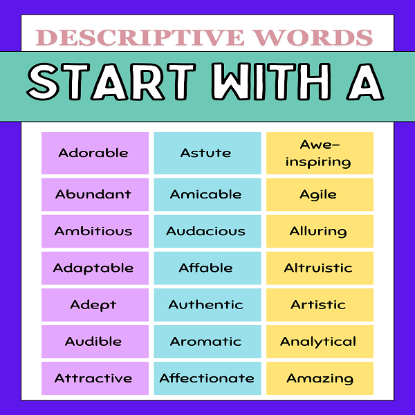 Descriptive Words That Start With A