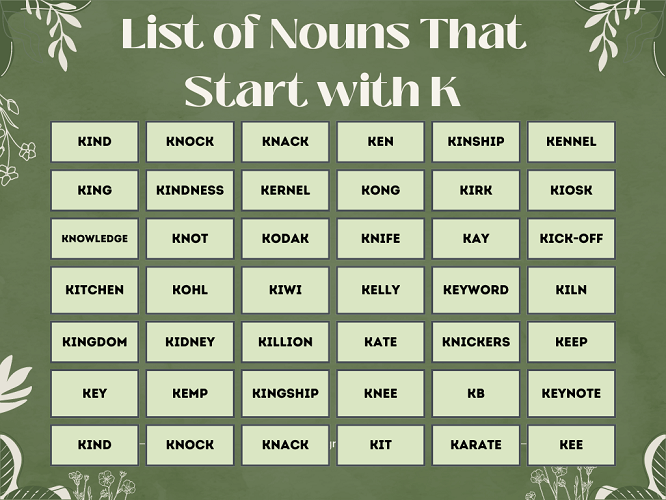 list of nouns that start with k
