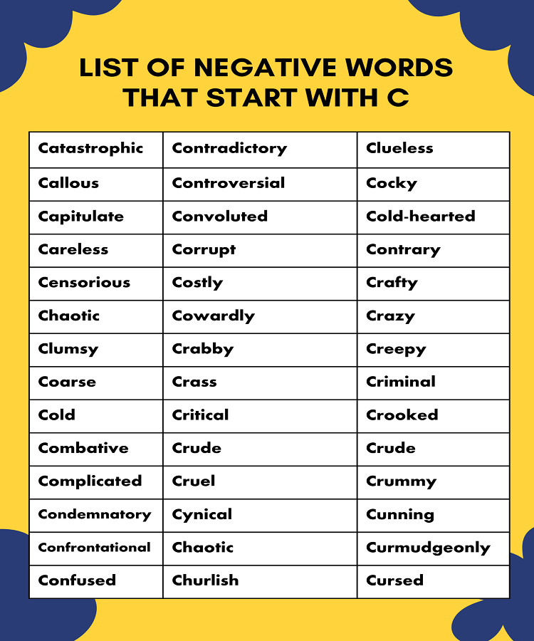 list of negative words that start with C