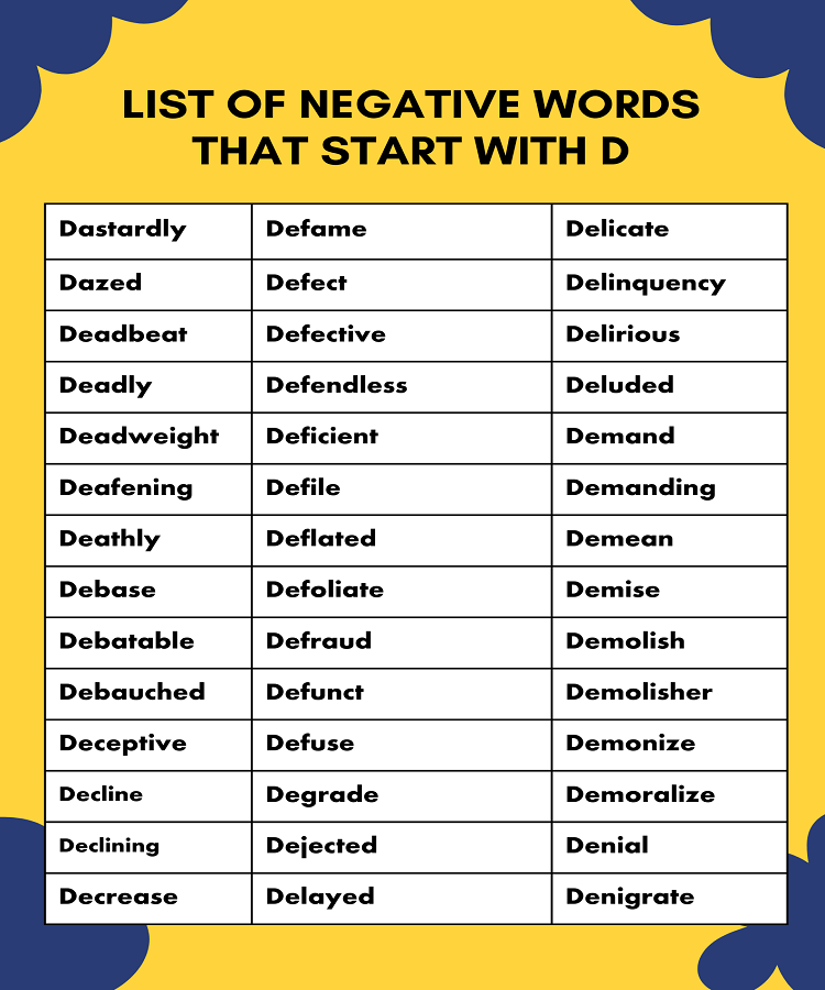 list of negative words that start with D
