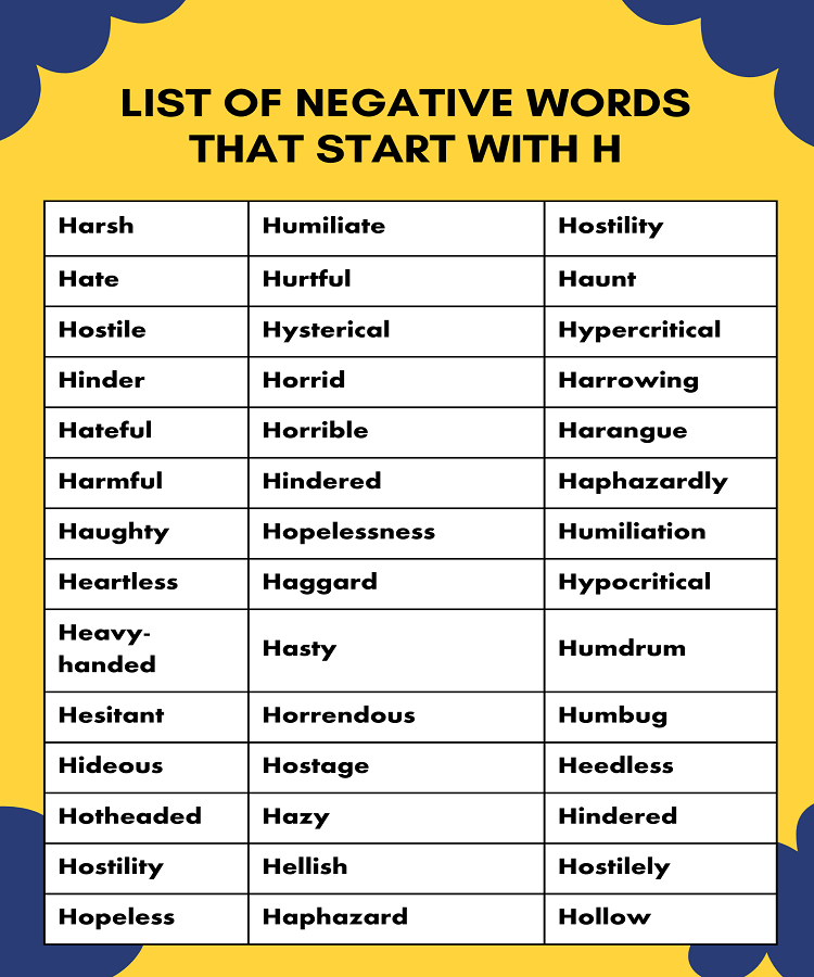 list of negative words that start with H