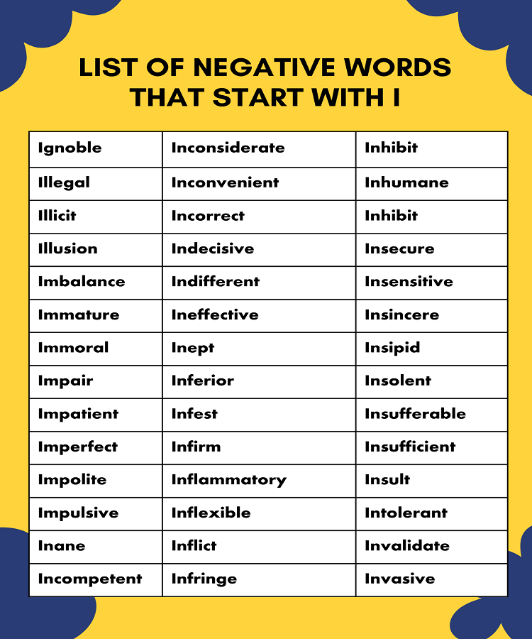 list of negative words that start with I