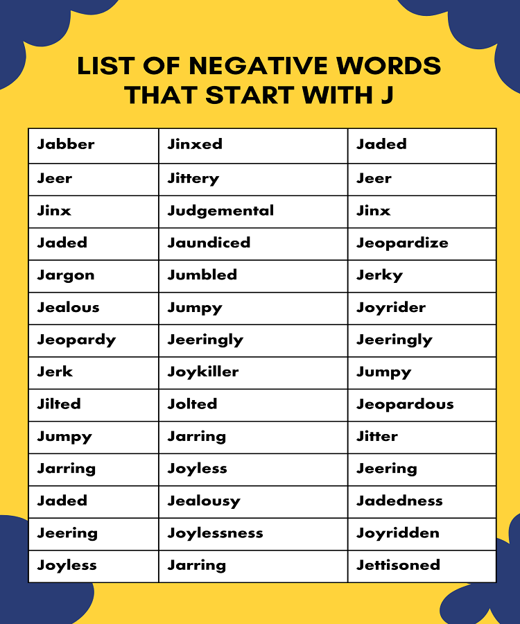 list of negative words that start with J