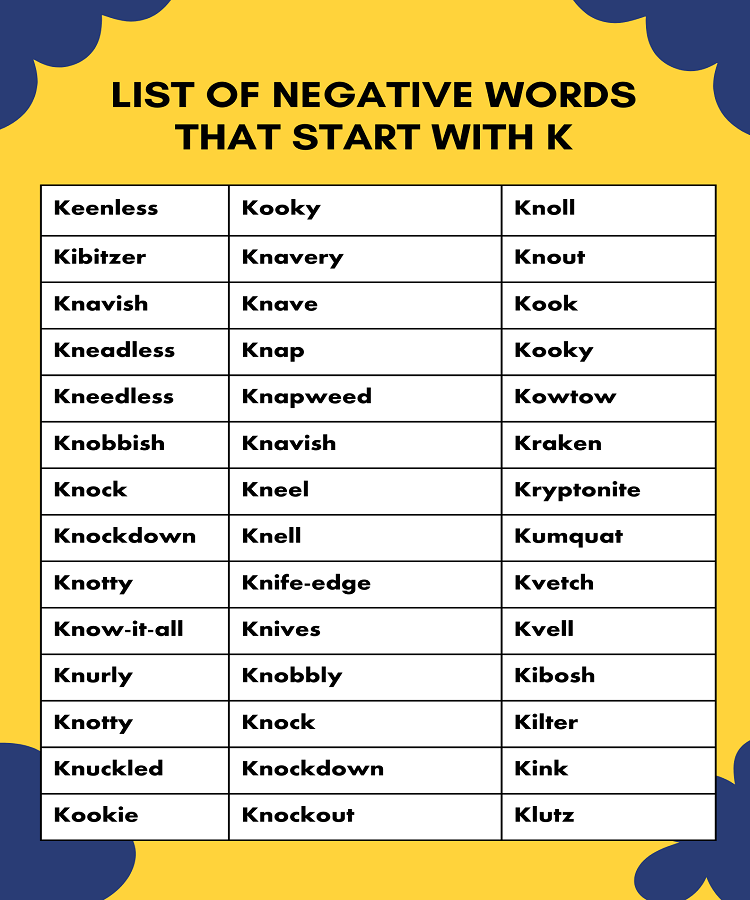 list of negative words that start with K
