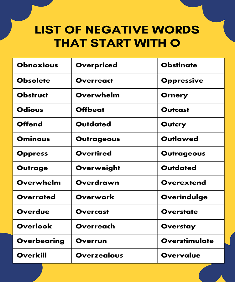 list of negative words that start with O