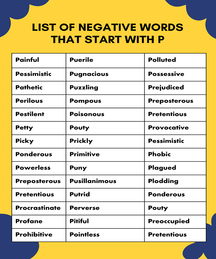 list of negative words that start with P