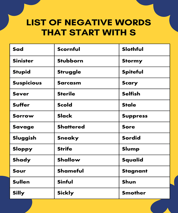 Negative Words That Start With S