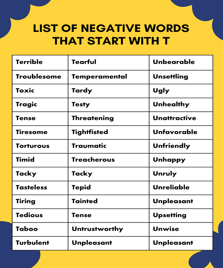 list of negative words that start with T