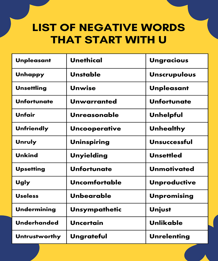 Negative Words That Start With U