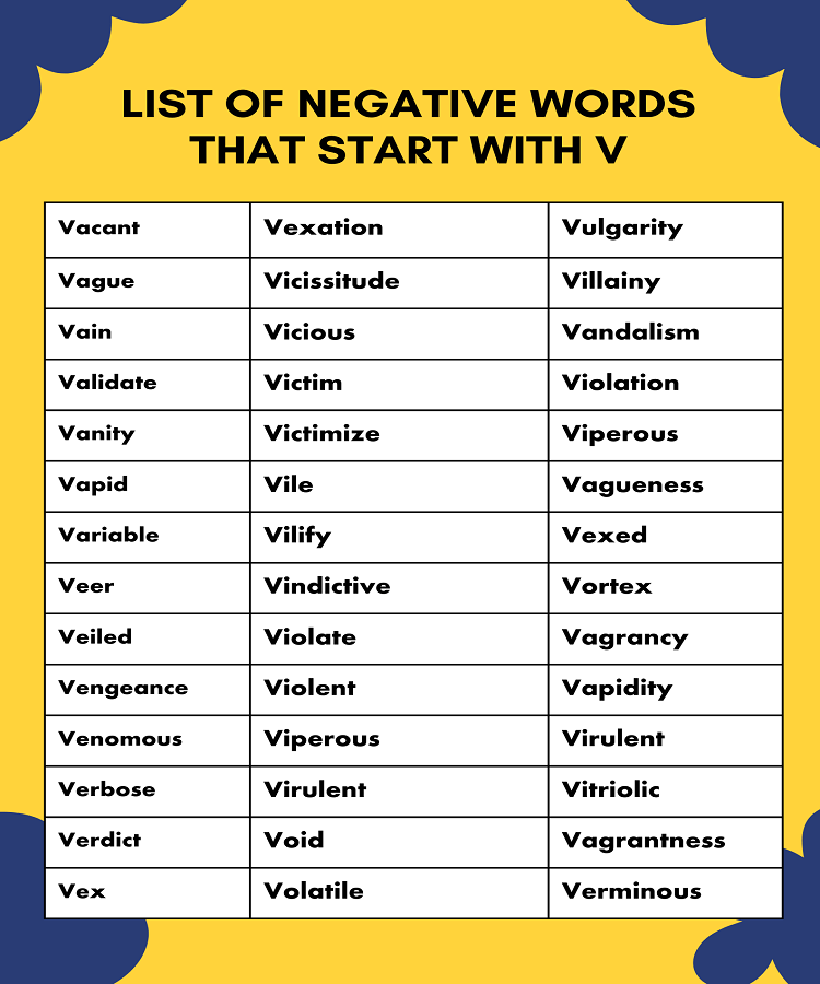 Negative Words That Start With V List of Negative Words That Start With V (With Definitions)